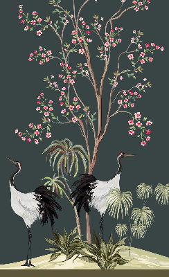 Modern roller blind con estampado de pájaros junto al rosal