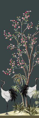 Modern roller blind con estampado de pájaros junto al rosal