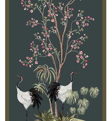 Modern roller blind con estampado de pájaros junto al rosal