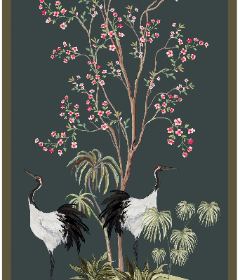 Modern roller blind con estampado de pájaros junto al rosal