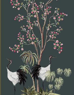 Modern roller blind con estampado de pájaros junto al rosal