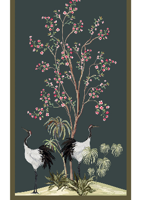 Modern roller blind con estampado de pájaros junto al rosal