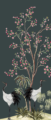 Modern roller blind con estampado de pájaros junto al rosal