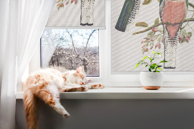 Estor enrollable para ventana con diseño de pájaros en las ramas