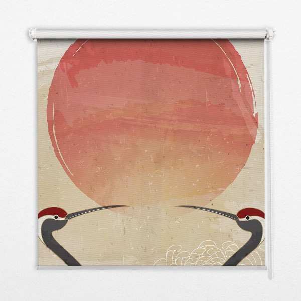 Modern roller blind con estampado de grullas al atardecer