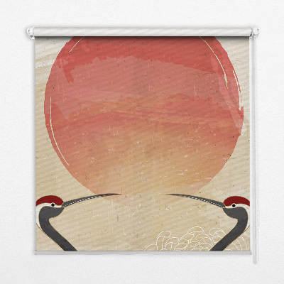 Modern roller blind con estampado de grullas al atardecer