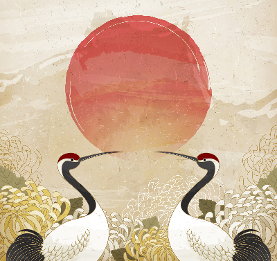 Modern roller blind con estampado de grullas al atardecer