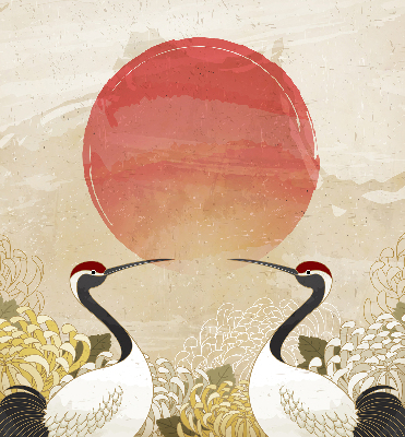 Modern roller blind con estampado de grullas al atardecer