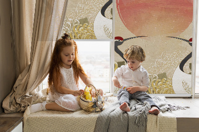 Modern roller blind con estampado de grullas al atardecer