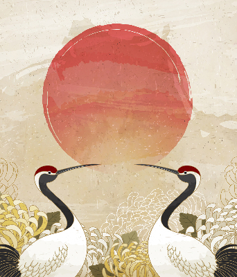 Modern roller blind con estampado de grullas al atardecer