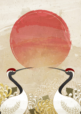 Modern roller blind con estampado de grullas al atardecer