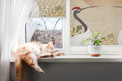 Modern roller blind con estampado de grullas al atardecer