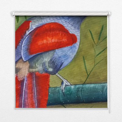 Estor enrollable con el dibujo de un pájaro posado en una rama