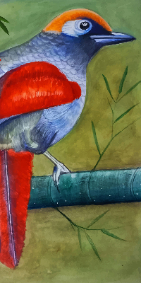 Estor enrollable con el dibujo de un pájaro posado en una rama
