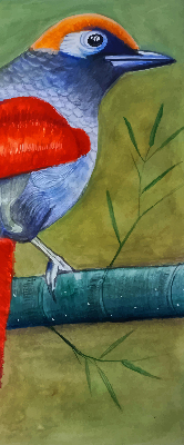 Estor enrollable con el dibujo de un pájaro posado en una rama