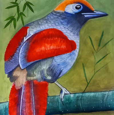 Estor enrollable con el dibujo de un pájaro posado en una rama