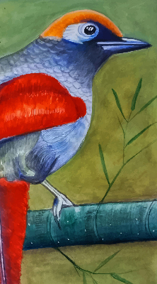 Estor enrollable con el dibujo de un pájaro posado en una rama