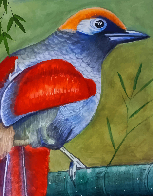 Estor enrollable con el dibujo de un pájaro posado en una rama
