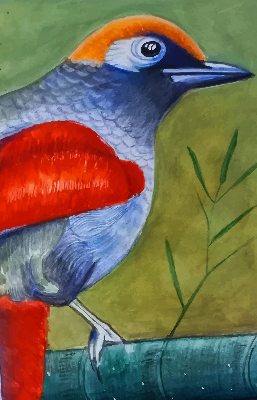 Estor enrollable con el dibujo de un pájaro posado en una rama