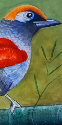Estor enrollable con el dibujo de un pájaro posado en una rama