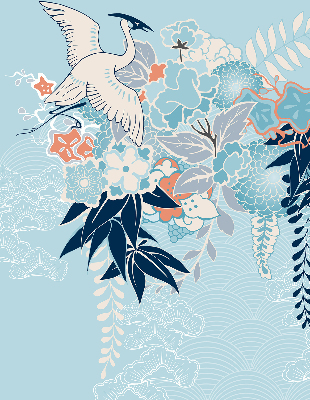 Modern roller blind con estampado de garzas y flores