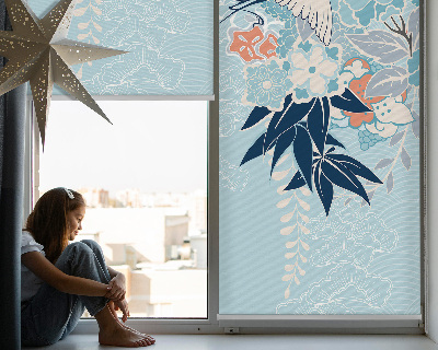 Modern roller blind con estampado de garzas y flores