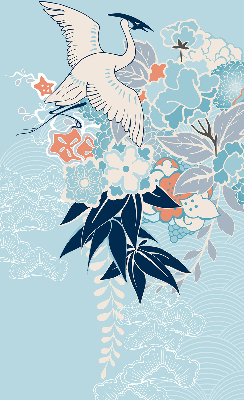 Modern roller blind con estampado de garzas y flores