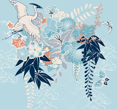 Modern roller blind con estampado de garzas y flores