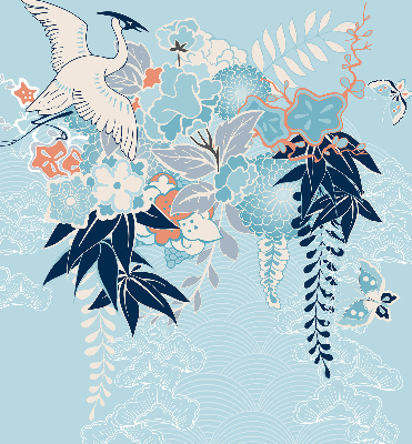 Modern roller blind con estampado de garzas y flores