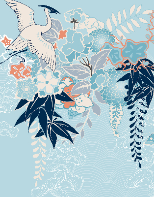 Modern roller blind con estampado de garzas y flores