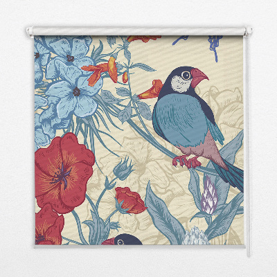 Estor enrollable para ventana con diseño de pájaros entre las flores