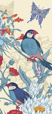 Estor enrollable para ventana con diseño de pájaros entre las flores