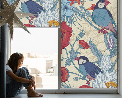 Estor enrollable para ventana con diseño de pájaros entre las flores