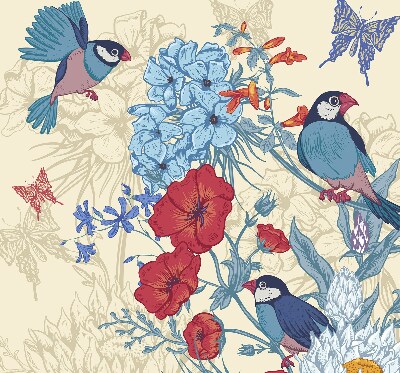Estor enrollable para ventana con diseño de pájaros entre las flores
