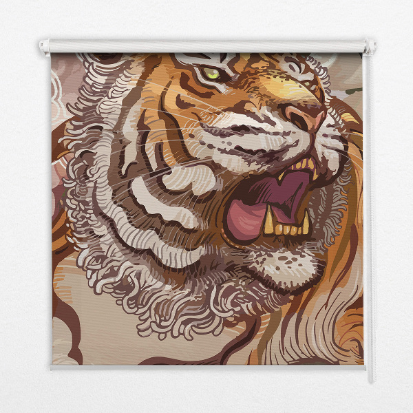 Estor enrollable con estampado de tigre entre flores