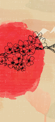 Estor enrollable para ventana con diseño de flores en un círculo rojo
