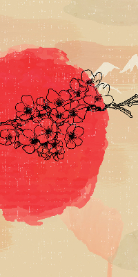 Estor enrollable para ventana con diseño de flores en un círculo rojo