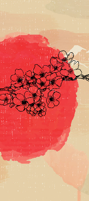 Estor enrollable para ventana con diseño de flores en un círculo rojo