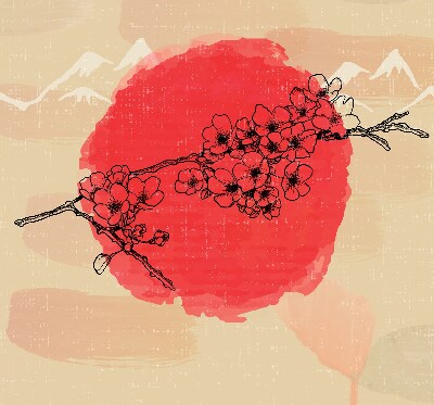 Estor enrollable para ventana con diseño de flores en un círculo rojo