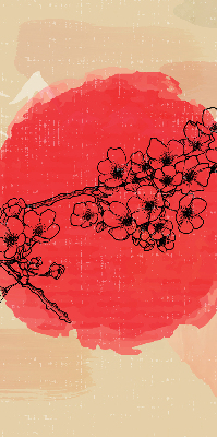 Estor enrollable para ventana con diseño de flores en un círculo rojo