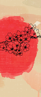 Estor enrollable para ventana con diseño de flores en un círculo rojo