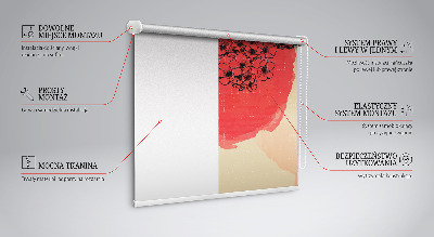 Estor enrollable para ventana con diseño de flores en un círculo rojo