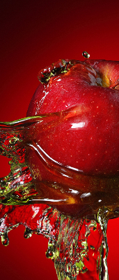 Estor opaco en color manzana roja con diseño de profundidades