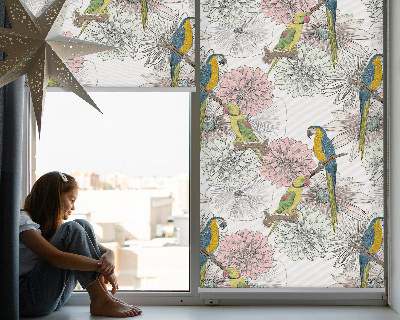 Estor opaco con diseño de loros en una rama
