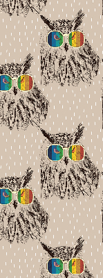 Estor enrollable de tela con diseño de búhos en gafas de colores
