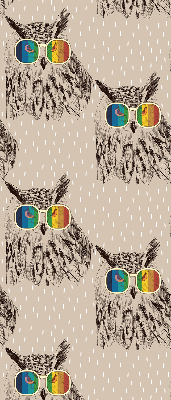 Estor enrollable de tela con diseño de búhos en gafas de colores