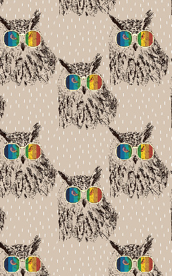 Estor enrollable de tela con diseño de búhos en gafas de colores