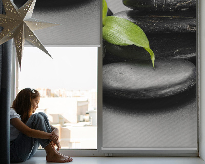 Estor decorativo con motivo de orquídea sobre las piedras