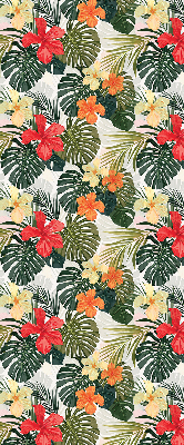 Estor enrollable de tela con flores y hojas tropicales