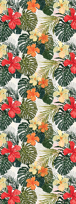 Estor enrollable de tela con flores y hojas tropicales